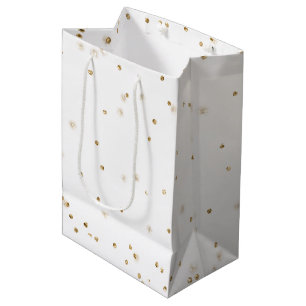 White Gold glitter confetti sparkle Medium Gift Bag