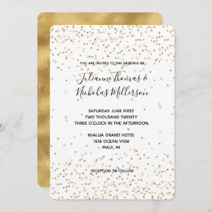 White Gold glitter confetti sparkle Wedding Invitation