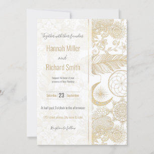 White & Gold Glitter Dreamcatcher Feathers Mandala Invitation