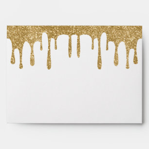White & Gold Glitter Drip Wedding Envelope