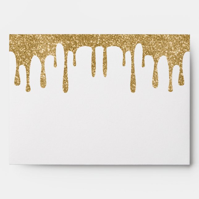 White & Gold Glitter Drip Wedding Envelope (Front)