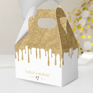 White & Gold Glitter Drip Wedding Favour Box