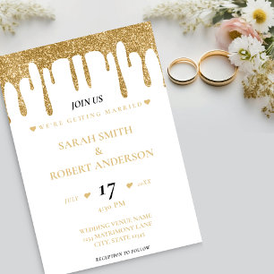 White & Gold Glitter Drip Wedding Invitation