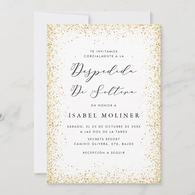 White Gold Glitter Frame Spanish Bridal Shower Invitation (Front)