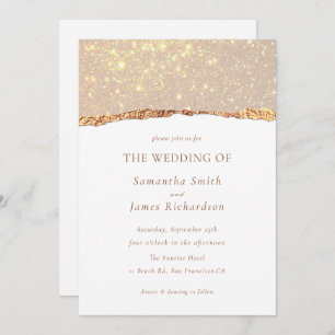 White Gold Glitter Marble Wedding Invitation