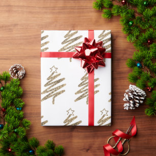 White Gold Glitter Modern Christmas Tree  Wrapping Paper