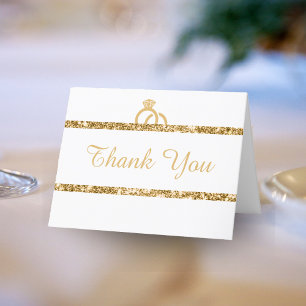 White & Gold Glitter Monogram Initial Wedding Thank You Card