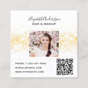 White gold glitter photo qr code square business card