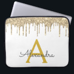 White Gold Glitter Sparkle Monogram Laptop Sleeve<br><div class="desc">White and Gold Faux Dripping Modern and Elegant Girly Glitter and Sparkle Elegant Monogram Case. This case can be customised to include your initial and first name.</div>