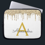 White Gold Glitter Sparkle Monogram Laptop Sleeve<br><div class="desc">White and Gold Faux Dripping Modern and Elegant Girly Glitter and Sparkle Elegant Monogram Case. This case can be customised to include your initial and first name.</div>