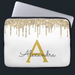 White Gold Glitter Sparkle Monogram Laptop Sleeve<br><div class="desc">White and Gold Faux Dripping Modern and Elegant Girly Glitter and Sparkle Elegant Monogram Case. This case can be customised to include your initial and first name.</div>