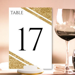 White & Gold Glitter Stripe Wedding Reception Table Number