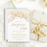 White Gold Glitter Surprise 18th Birthday Invitation<br><div class="desc">Surprise 18th birthday party invitation for women with glittering gold string lights and sparkling bokeh on a white background. Because text is customisable, this invitation is designed for a lady who is celebrating any birthday. (18th, 21, st, 30th, 40th, 50th, 60th, 70th, 80th, 90th, 100th... .or any age). Text, fonts...</div>