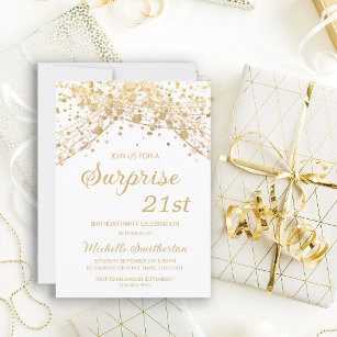 White Gold Glitter Surprise 21st Birthday Invitation