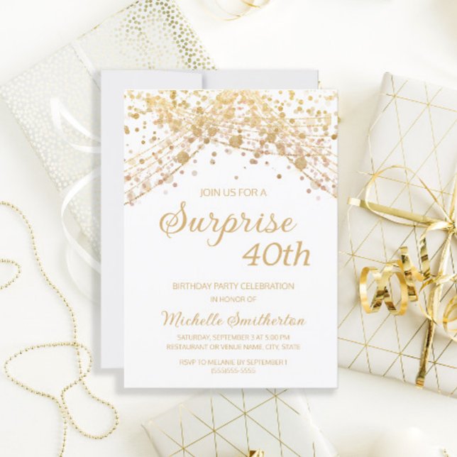 White Gold Glitter Surprise 40th Birthday Invitation (Creator Uploaded)