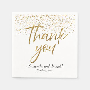 White & Gold Glitter Thank You Wedding Napkin