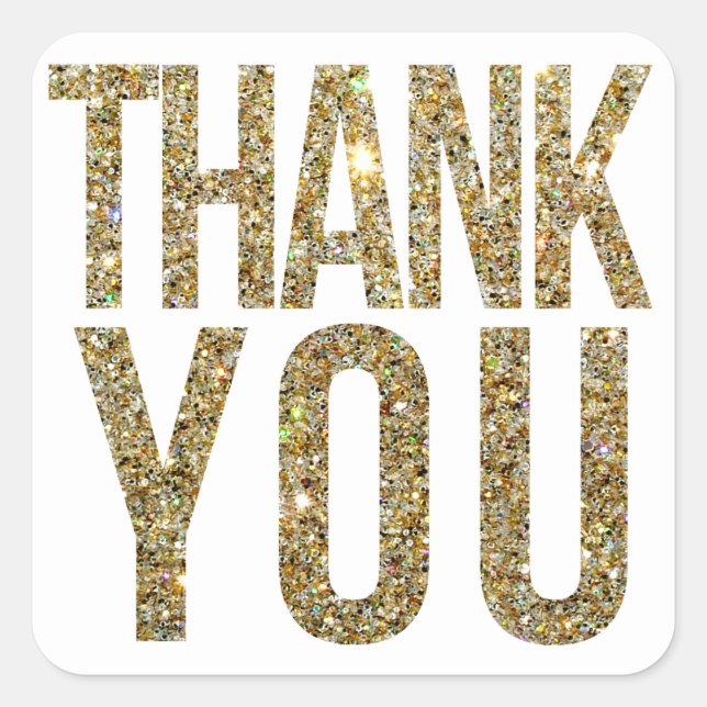 White & Gold Glitter Thank You Wedding Sticker (Front)