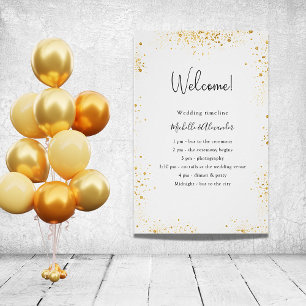 White gold glitter wedding program details poster