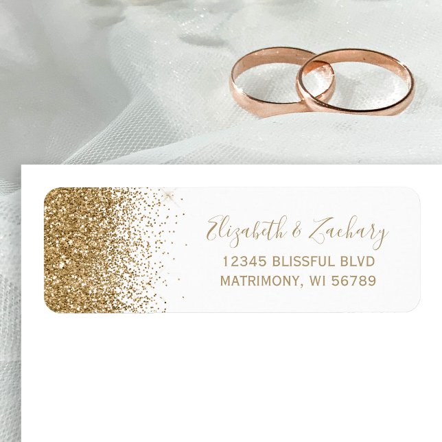 White Gold Glitter Wedding Return Address (Creator Uploaded)