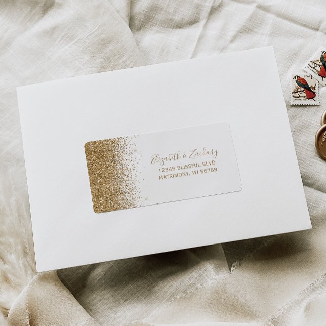 White Gold Glitter Wedding RSVP Address Label (Creator Uploaded)
