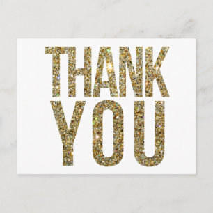 White & Gold Glitter Wedding Thank You Postcard