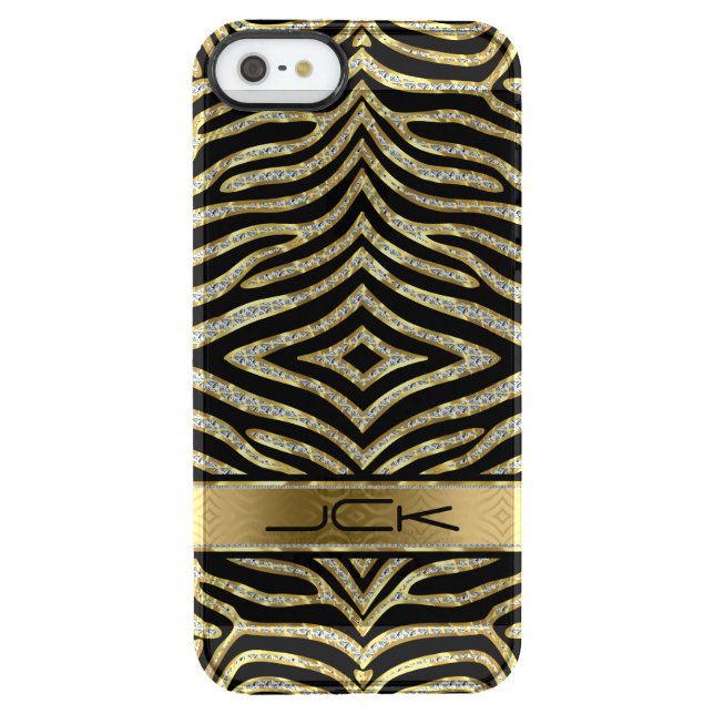 White & Gold Glitter With Black Zebra Stripes Uncommon iPhone Case (Back)