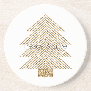 White Gold Glitzy Glitter Christmas Tree   Coaster
