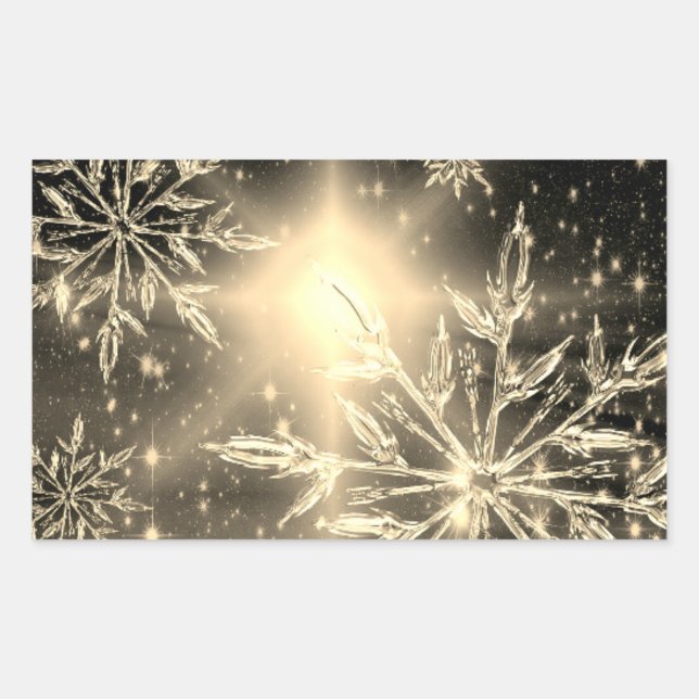 White gold glow snowflake winter rectangular sticker (Front)