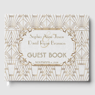 White Gold Great Gatsby Art Deco 1920s Wedding Guest Book