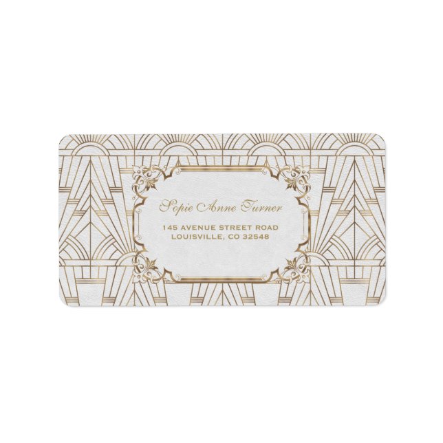 White Gold Great Gatsby Art Deco 1920s Wedding Label (Front)