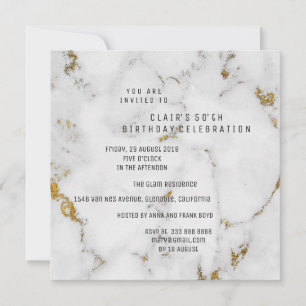 White Gold Grey Marble Geometric Square Party Invitation