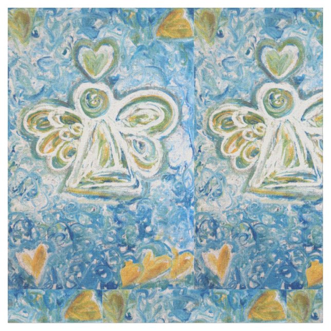 White Gold Guardian Angel Art Fabric Material (Close Up)