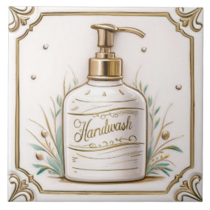 White & Gold Handwash Soap Pump Bottle Bathroom Tile