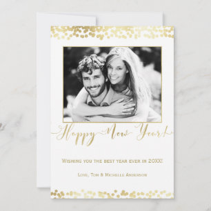 White & Gold Happy New Year Modern Chic Photo Holiday Card