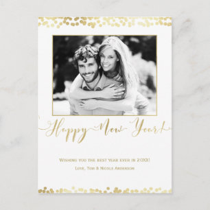 White & Gold Happy New Year Modern Chic Photo Holiday Postcard