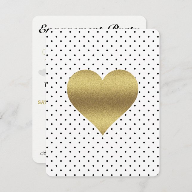 White & Gold Heart Polka Dot Bridal Shower Party Invitation (Front/Back)