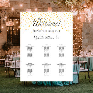 White gold hearts modern wedding 6 seating chart