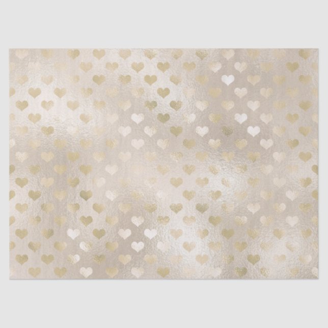 White Gold Hearts     Tissue Paper (Front)