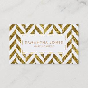 White Gold Herringbone Pattern Make Up Artist Business Card