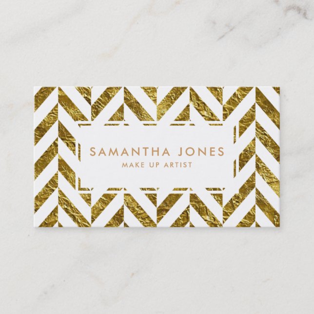 White Gold Herringbone Pattern Make Up Artist Business Card (Front)