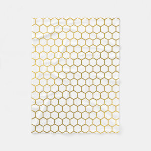 White & Gold Hexagon Geometric Pattern Fleece Blanket