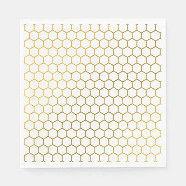 White & Gold Hexagon Geometric Pattern Napkin (Front)