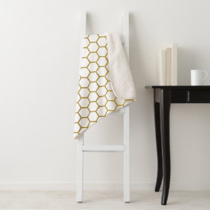 White & Gold Hexagon Geometric Pattern Sherpa Blanket