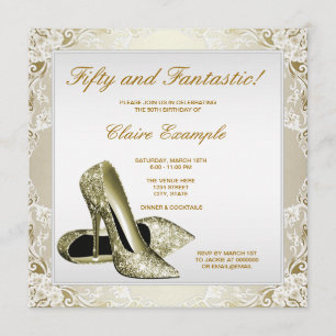 White Gold High Heels Womans 50th Birthday Invitation