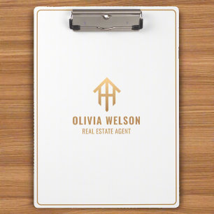 White Gold House Logo l Real Estate Agent Business Clipboard