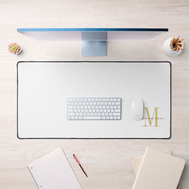  White Gold Initial and Name Personalised Desk Mat (Office 1)