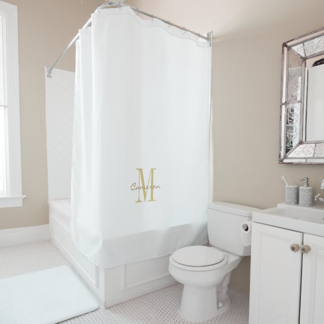  White Gold Initial and Name Personalised Shower Curtain (In Situ)