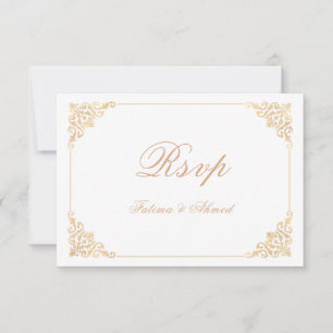 White Gold Islamic Muslim Wedding RSVP Card
