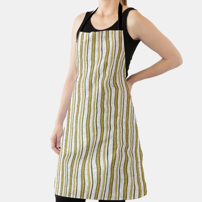 White gold lace stripes pattern apron (Insitu)