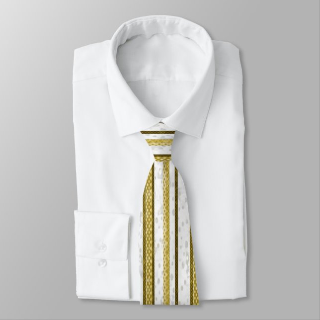 White gold lace stripes pattern tie (Tied)